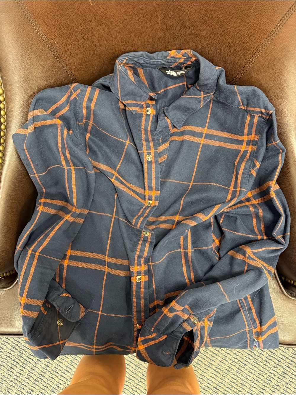 The North Face Navy and Orange Plaid Long-Sleeve Button-Down Shirt